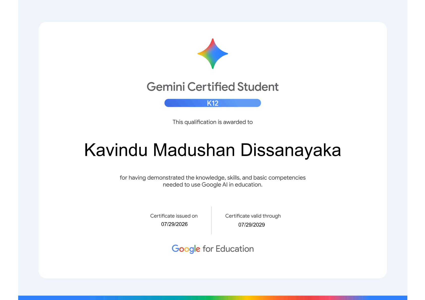 Google Gemini K-12 Certificate